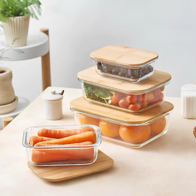 Kit 3 Potes de Vidro | Tampa de Bambu Hermética