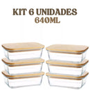 Kit 6 Potes de Vidro 640ml Tampa de Bambu Della Casa