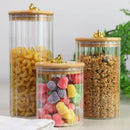 Kit Pote de Vidro com Tampa de Bambu